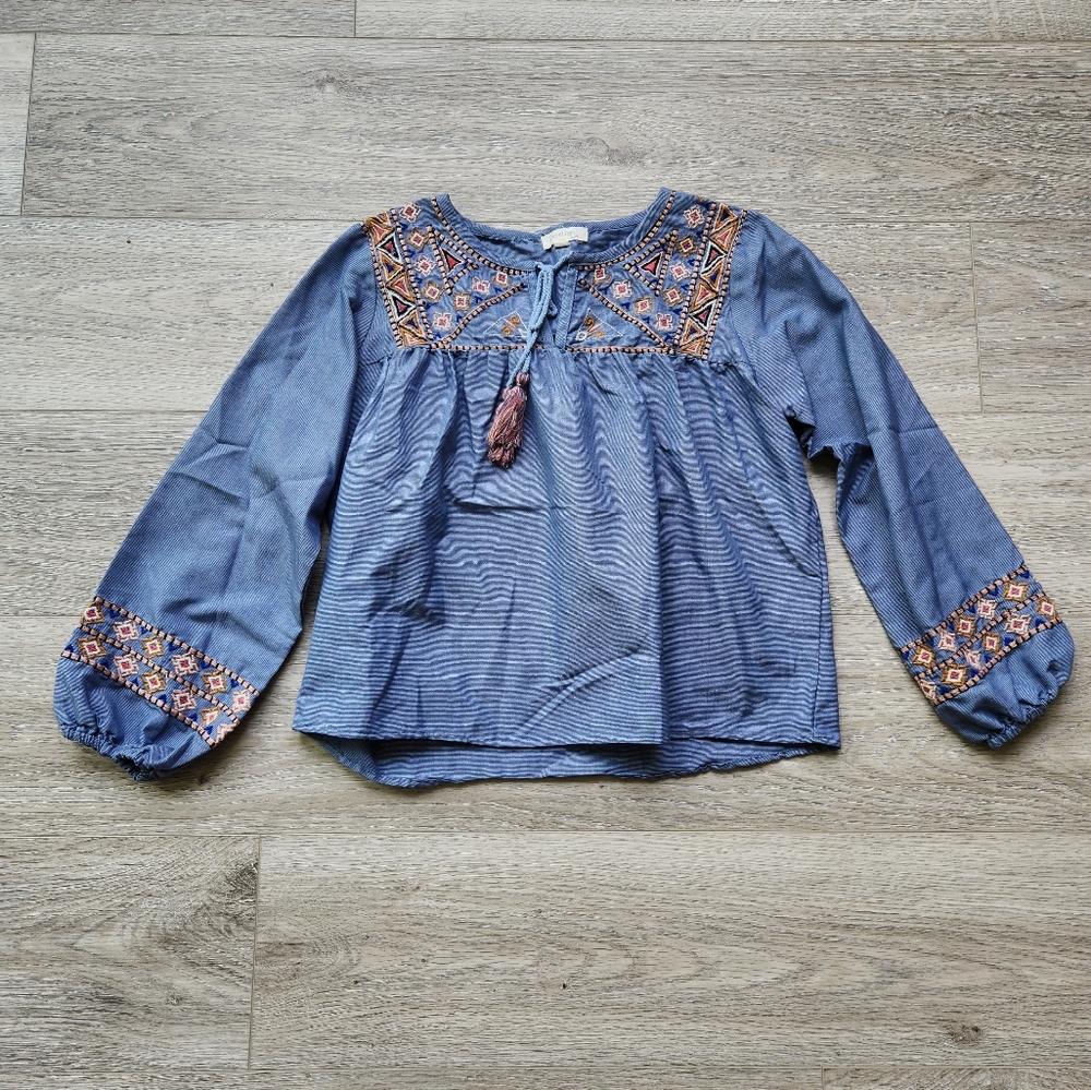 Rebellion Again Embroidered Top Womens Small Long Sleeve Boho Cottagecore
